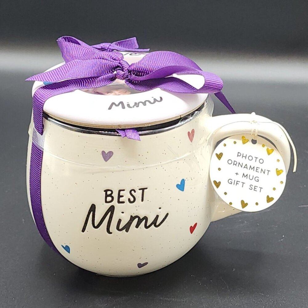 Best Mimi Ivory Ceramic Coffee Mug And Lid With Photo Ornament Gift Set 16oz